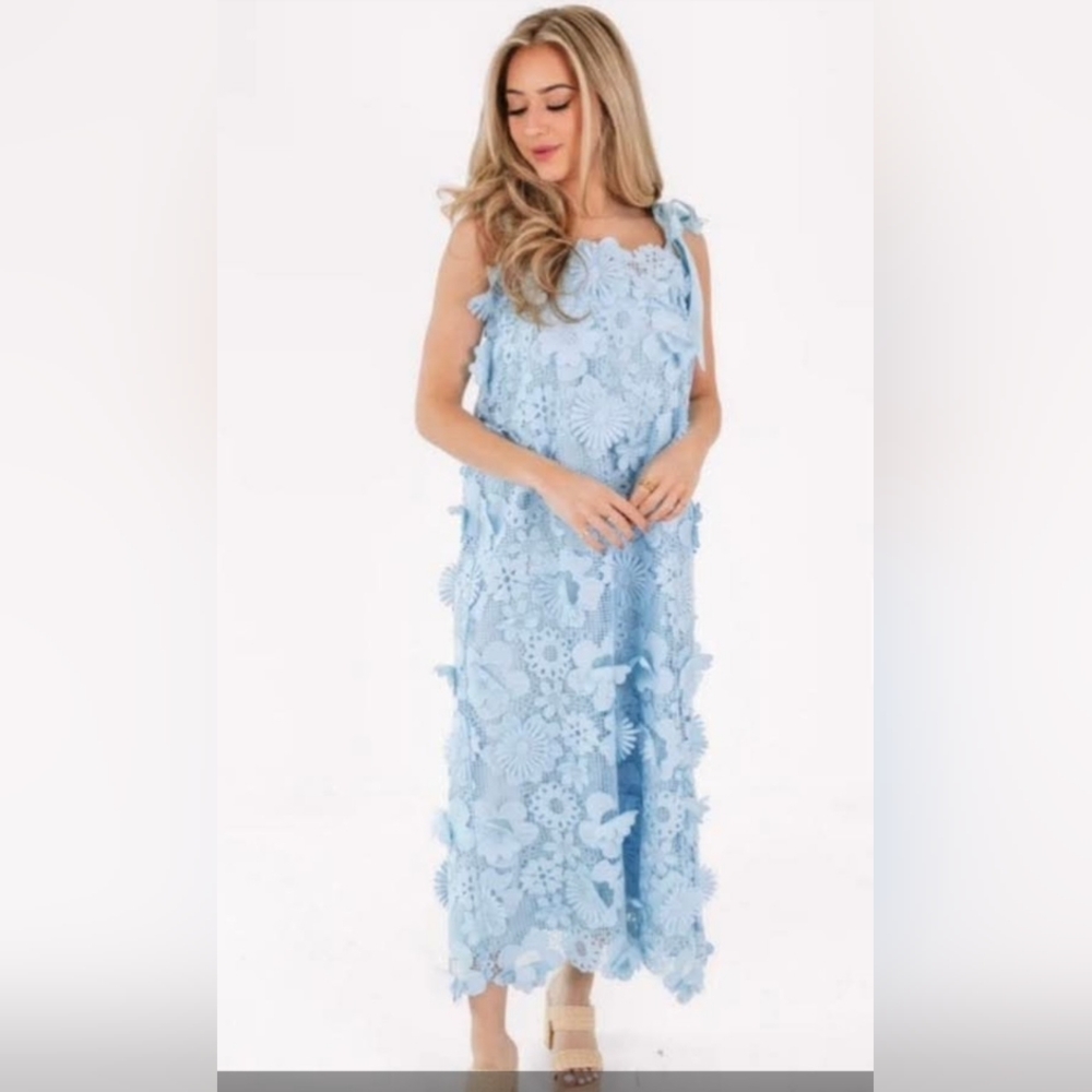 J. Marie Light Blue Floral Lace Dress